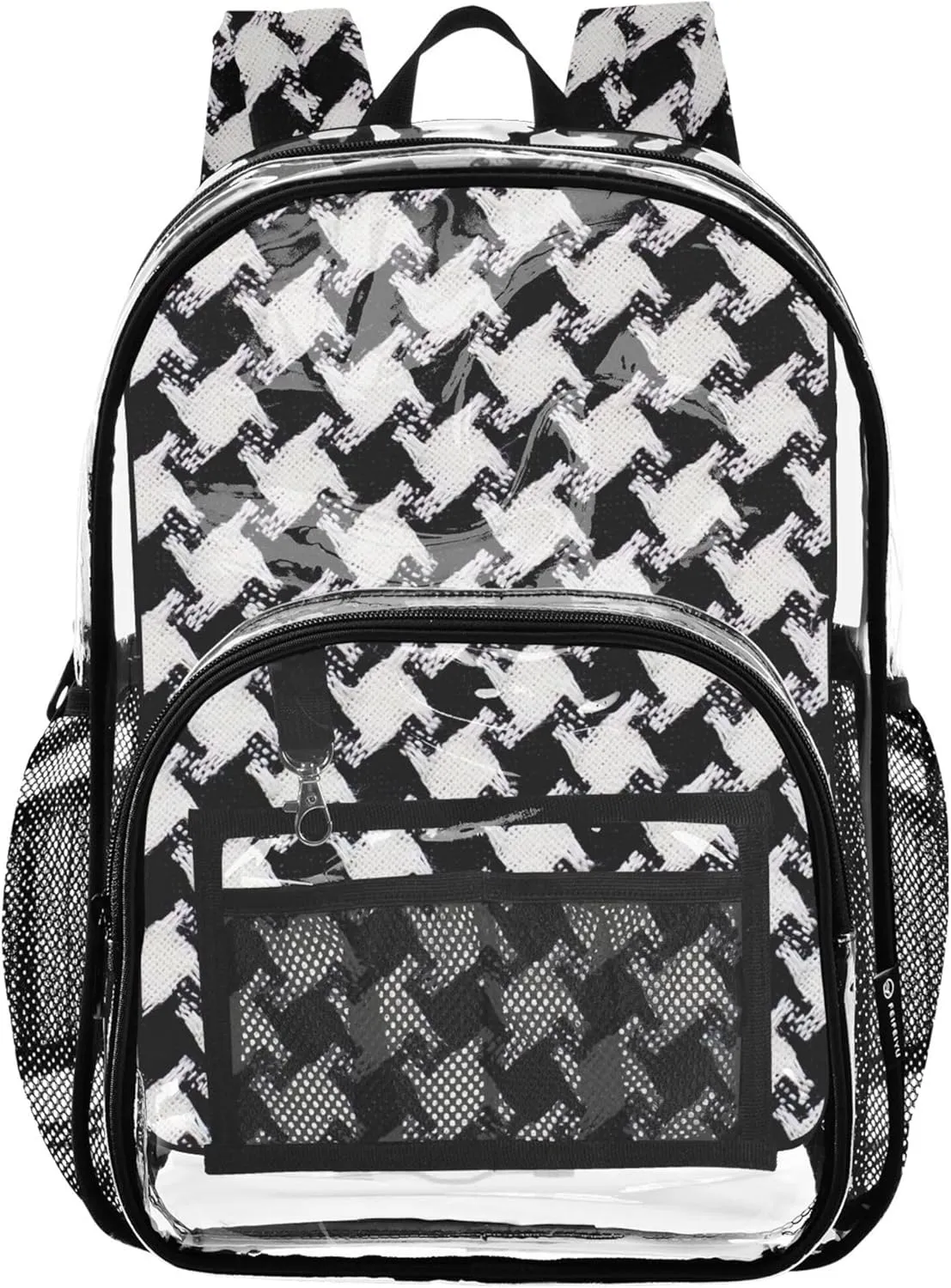 Travel Clear Bags for Women Bold Houndstooth Black White Girls Backpack Kids Boys Pvc School Plastic Bookbag
