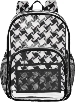 Travel Clear Bags for Women Bold Houndstooth Black White Girls Backpack Kids Boys Pvc School Plastic Bookbag