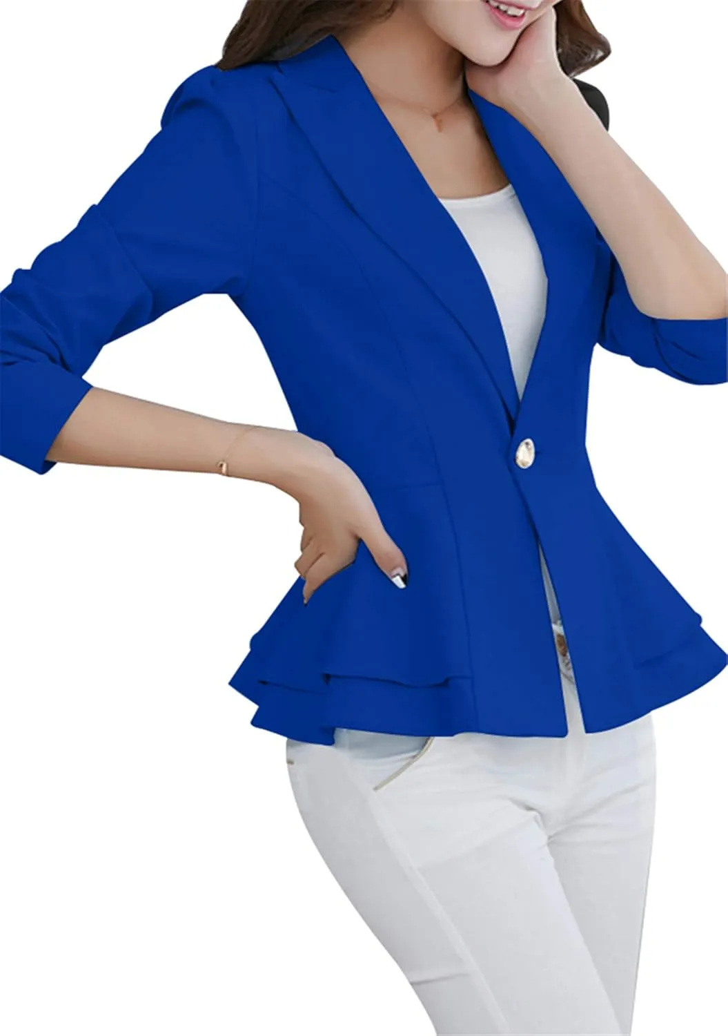 TYQQU Women's Work Office Button Down Blazer Business Loose Fit Long Sleeve Blazer