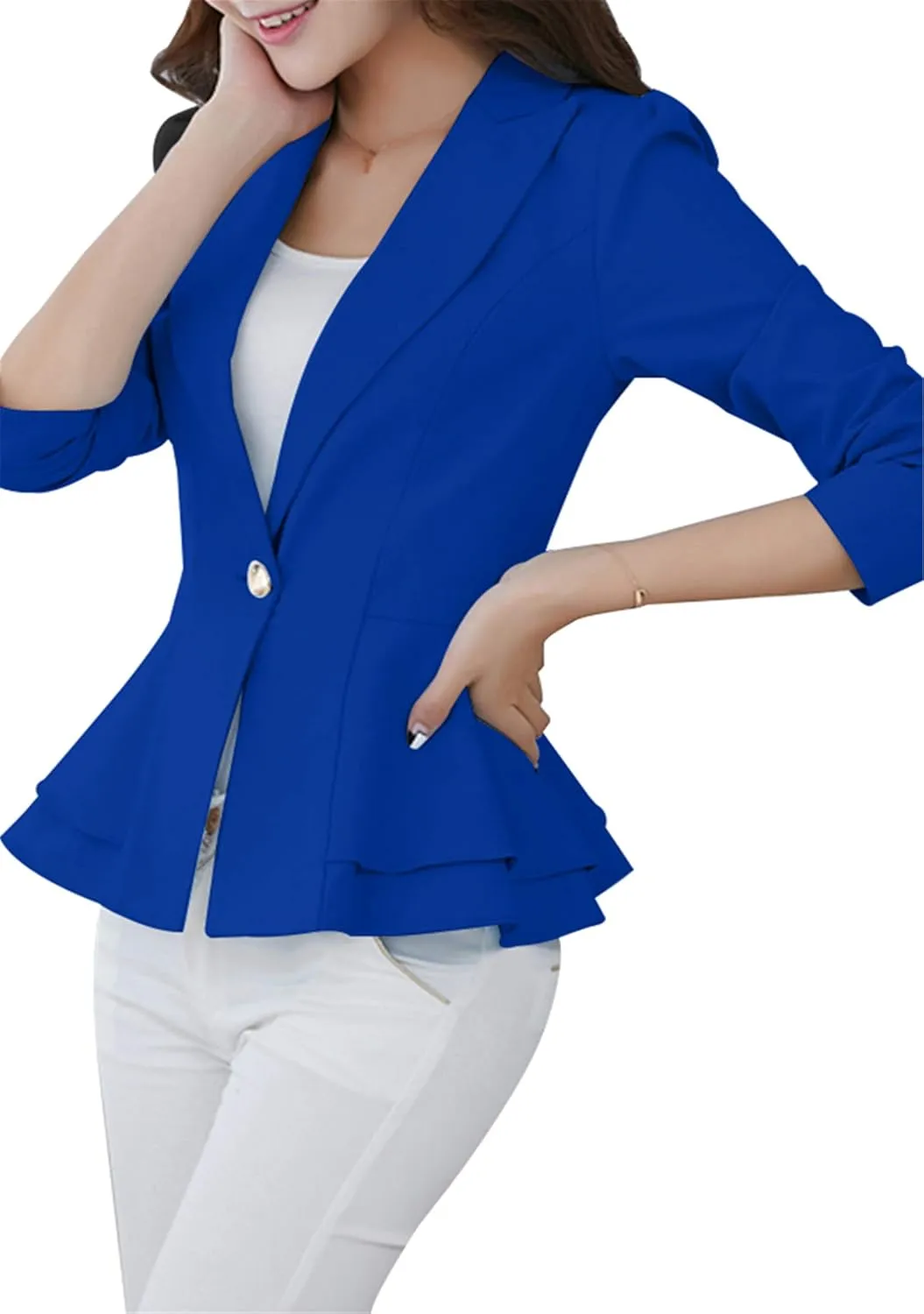 TYQQU Women's Work Office Button Down Blazer Business Loose Fit Long Sleeve Blazer