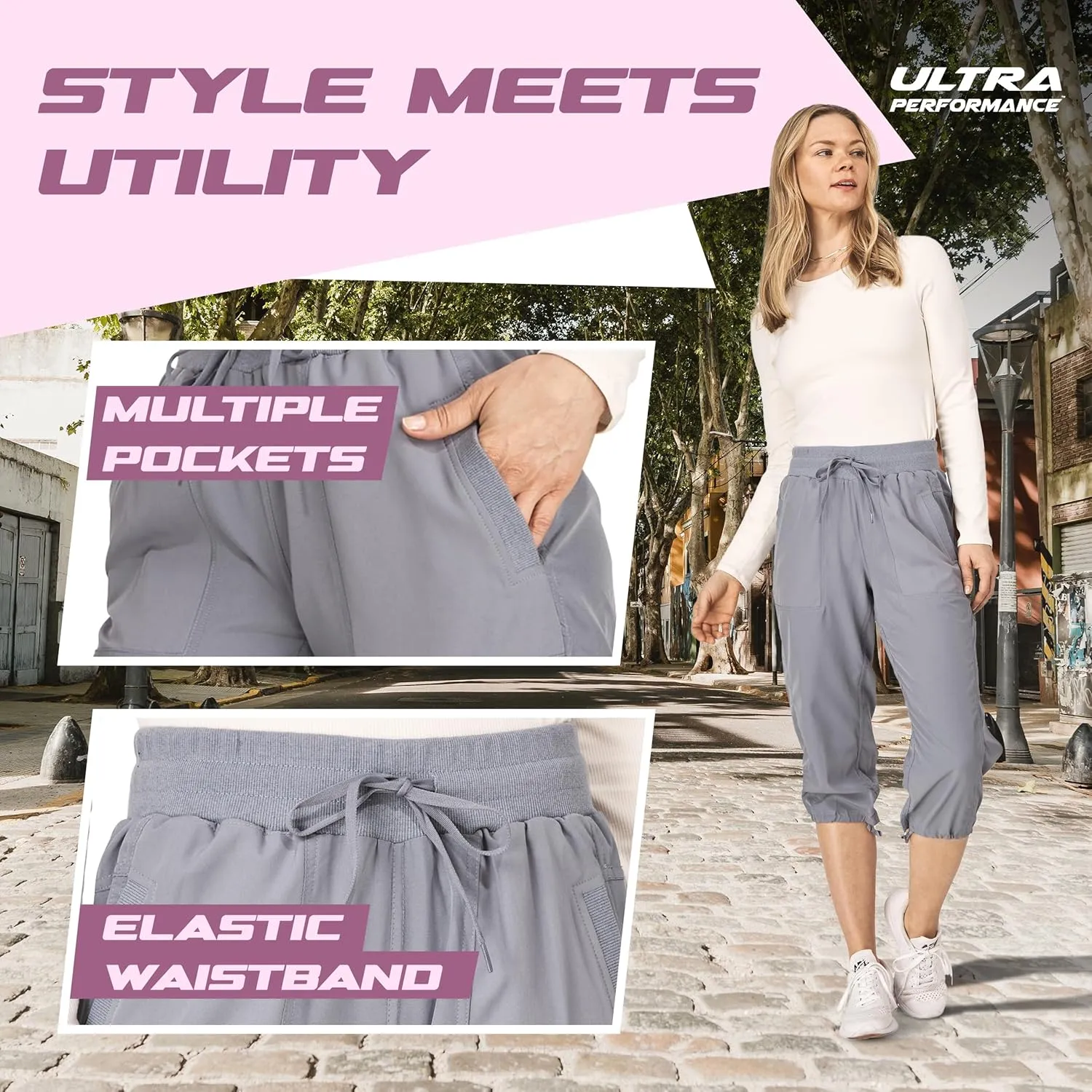 Ultra Performance Capri Pants for Women 2 Pack Womens Capris Hiking Capri Pants Summer Clothes for Women (Avail in Plus Size)