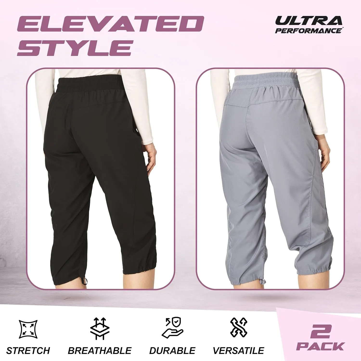 Ultra Performance Capri Pants for Women 2 Pack Womens Capris Hiking Capri Pants Summer Clothes for Women (Avail in Plus Size)