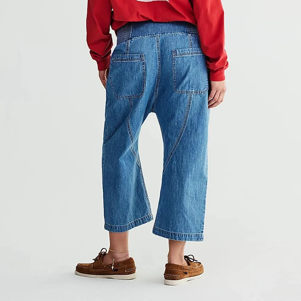 utcoco Womens Smocked Mid Rise Barrel Jeans Y2k Vintage Baggy Wide Leg Jeans Cropped Denim Harem Pants