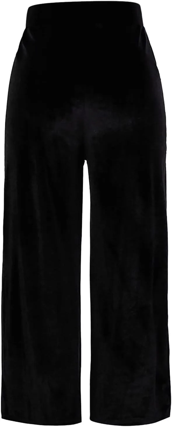 Velour Sweatpants Womens Elastic High Waist Loose Casual Yoga Pants Solid Soft Wide-Leg Straight Trousers