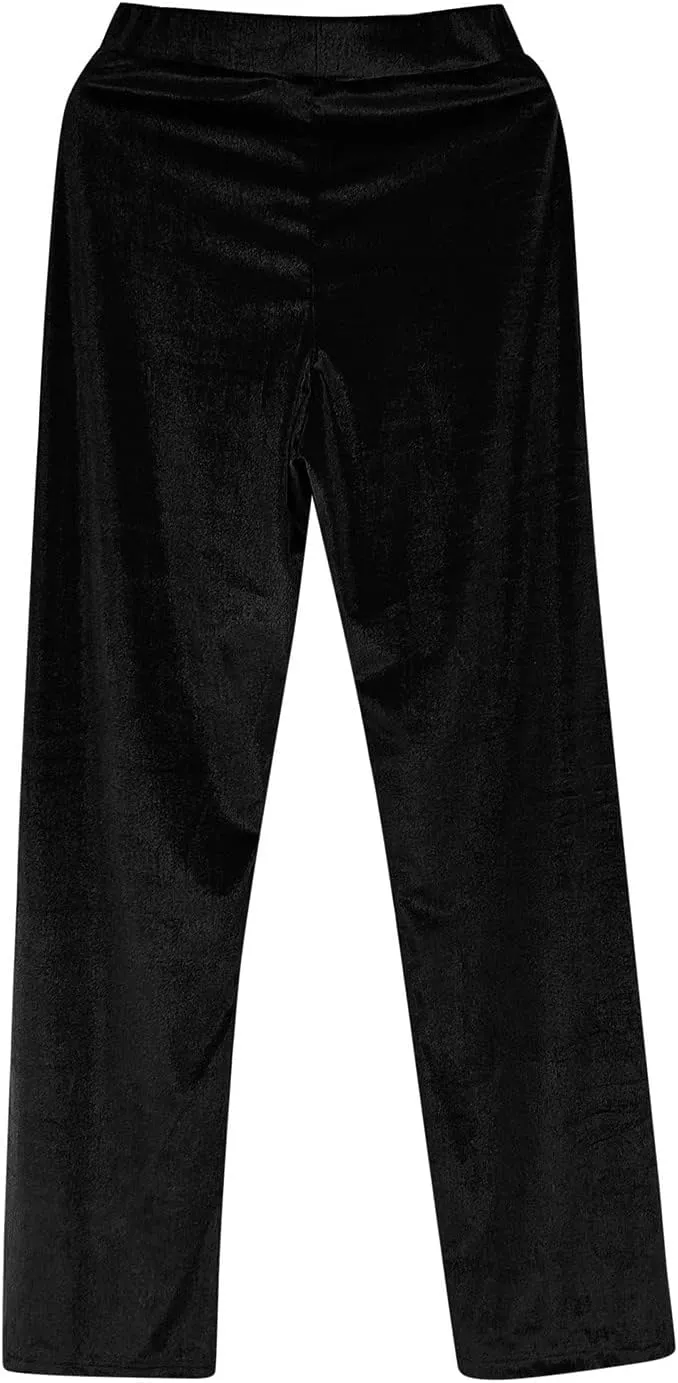 Velour Sweatpants Womens Elastic High Waist Loose Casual Yoga Pants Solid Soft Wide-Leg Straight Trousers