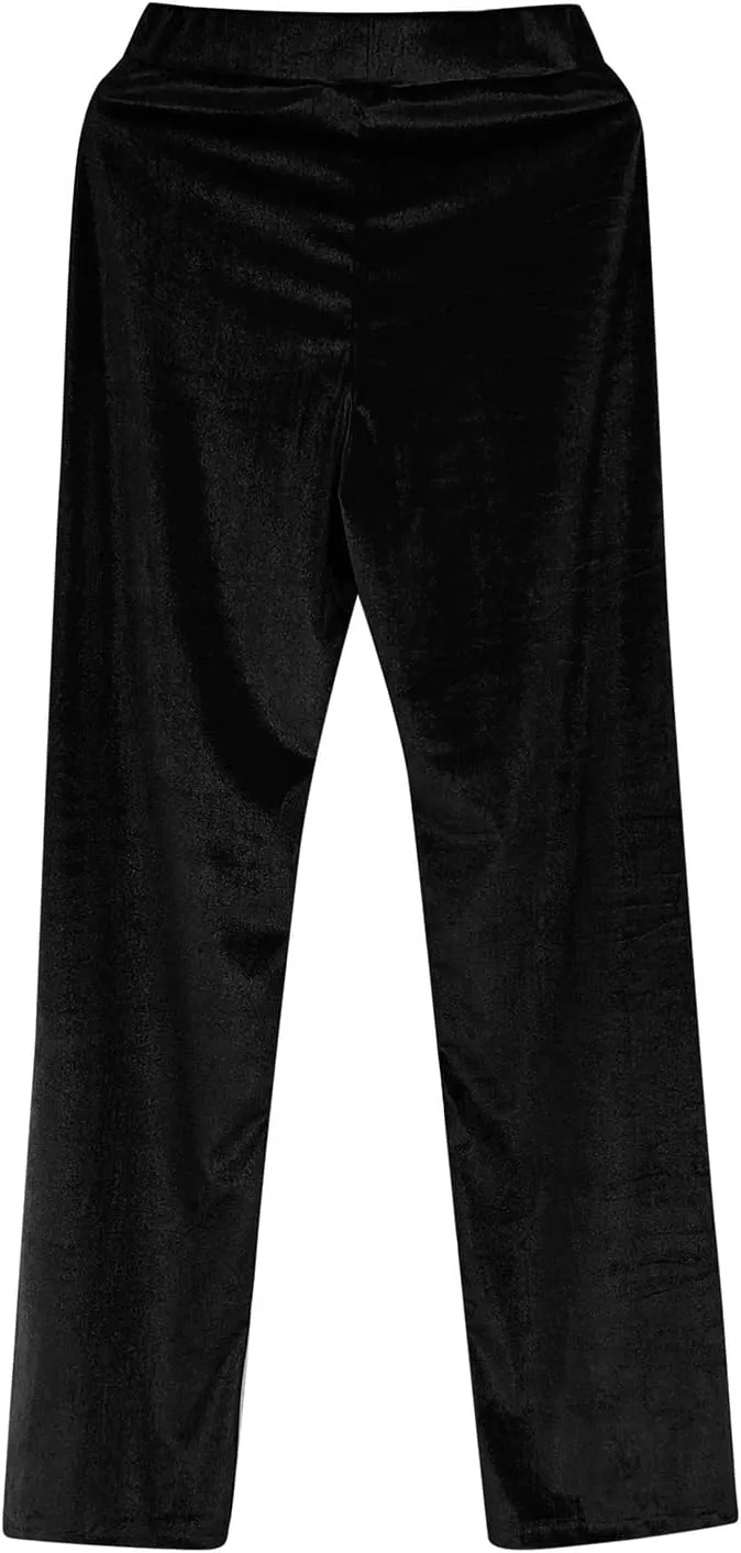 Velour Sweatpants Womens Elastic High Waist Loose Casual Yoga Pants Solid Soft Wide-Leg Straight Trousers