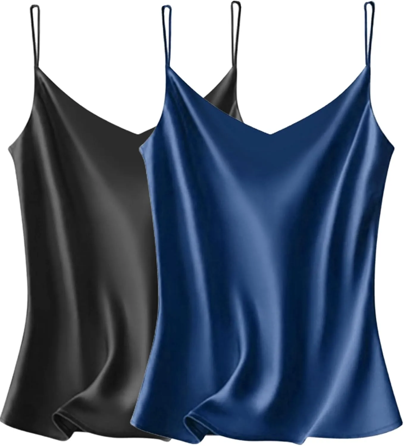 VIDUSSA Sexy Tank Tops Womens Satin Cami Top Pack V Neck Camisole Spaghetti Strap Tank Loose Sleeveless Blouses