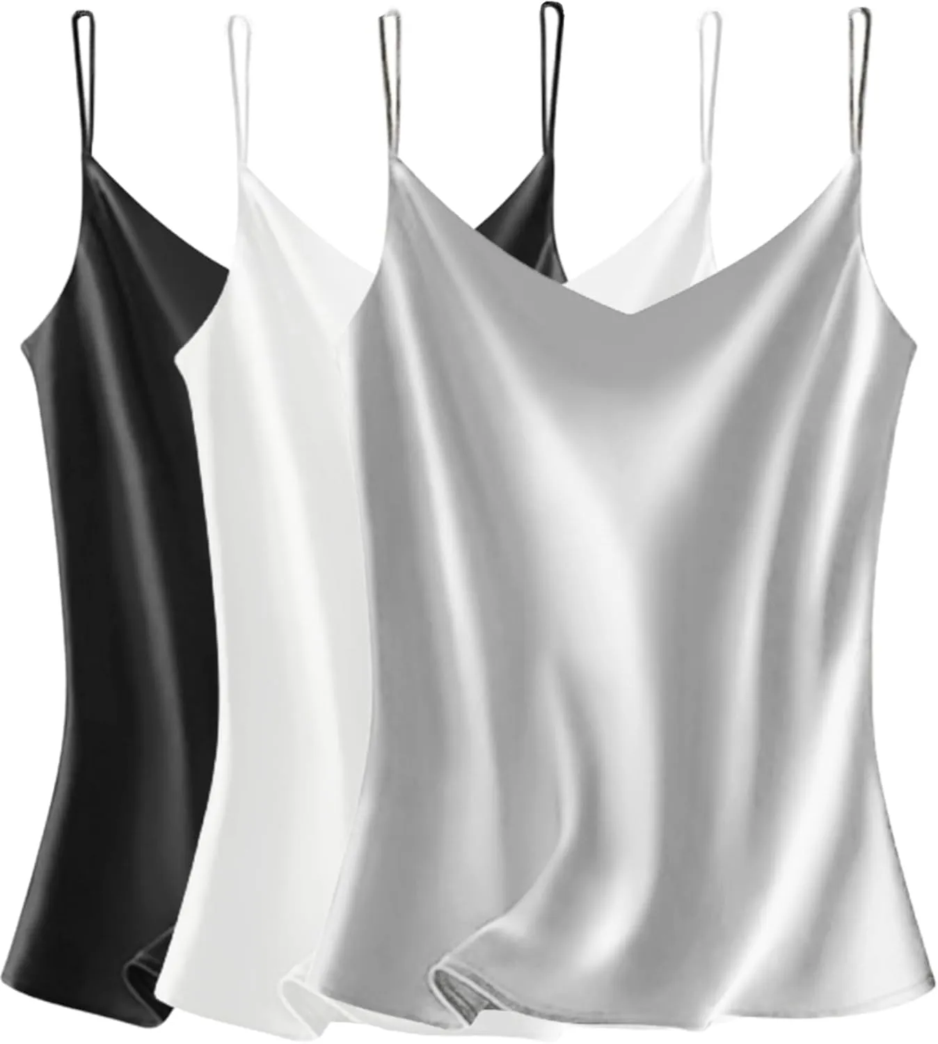 VIDUSSA Sexy Tank Tops Womens Satin Cami Top Pack V Neck Camisole Spaghetti Strap Tank Loose Sleeveless Blouses
