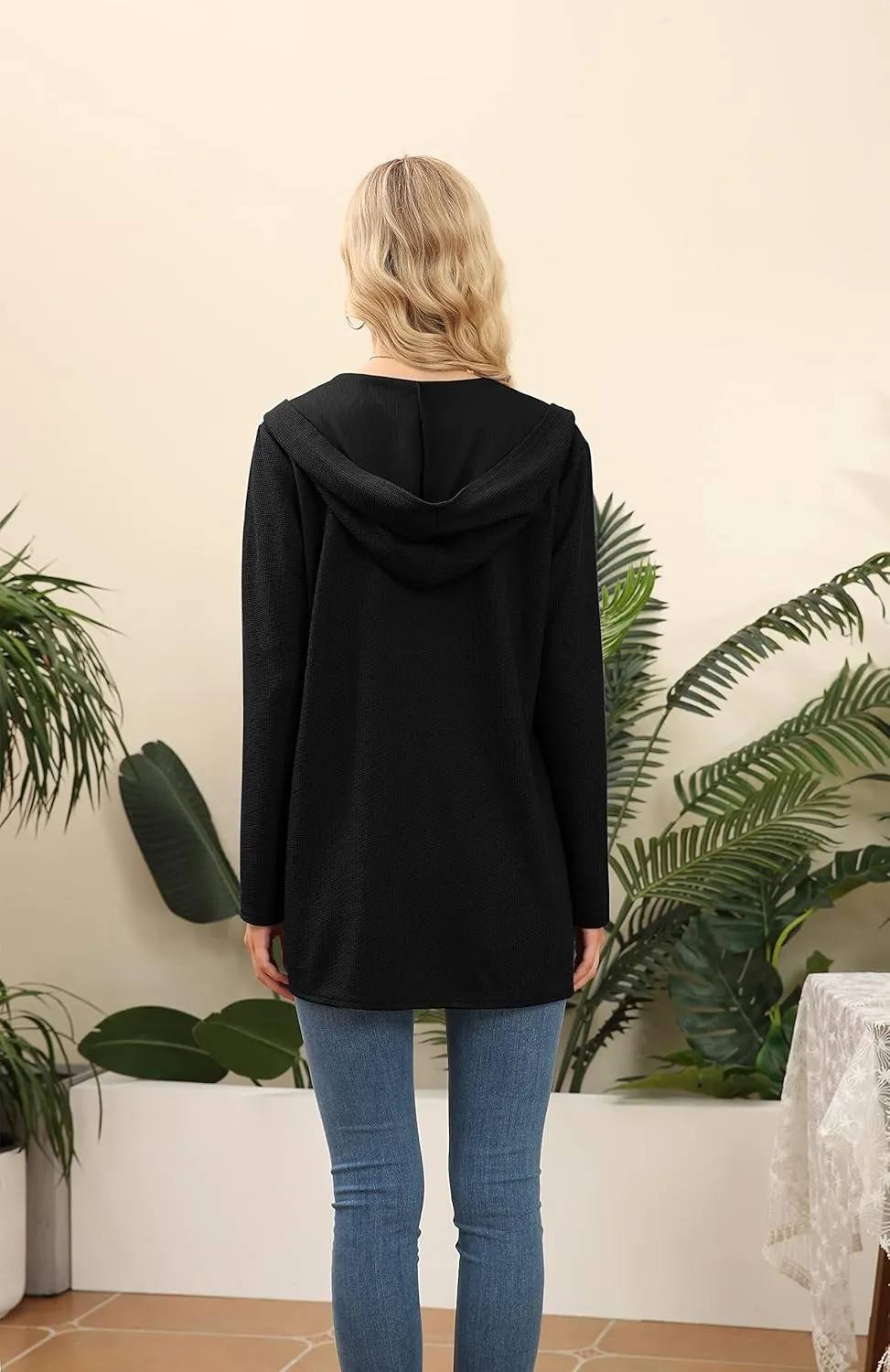 VIISHOW Womens Lightweight Casual Hoodie Cardigans Open Front Waffle Knit Long Sleeve Outwear Coat with Pockets