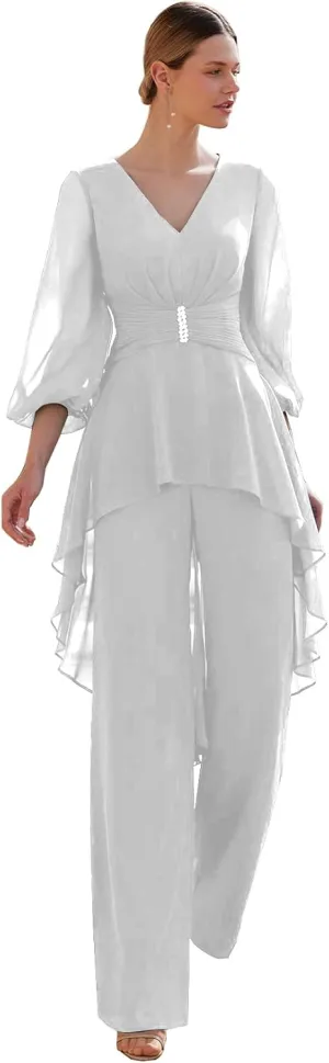 VK Selec Women's 3 Pieces Chiffon Mother of The Bride Dress with Jacket Chiffon Formal Evening Dresses MM1013