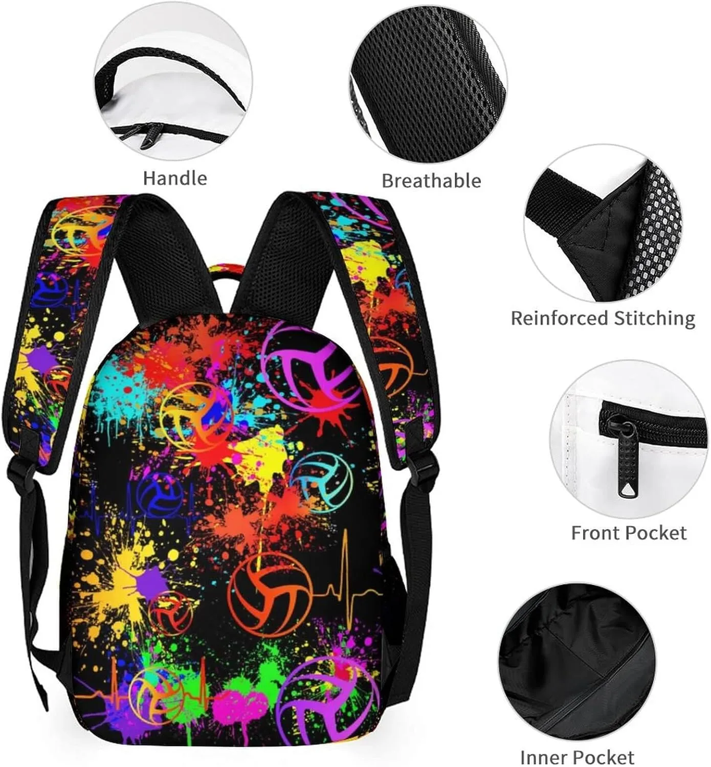 Volleyball Backpack with Lunch Box & Pencil Case for Kids Girls Boys School, 16 Inch Cool Volleyball Bookbag, School Backpack for Students Children, sustainable, Lightweight, Large Capacity