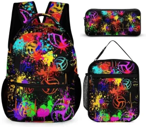 Volleyball Backpack with Lunch Box & Pencil Case for Kids Girls Boys School, 16 Inch Cool Volleyball Bookbag, School Backpack for Students Children, sustainable, Lightweight, Large Capacity