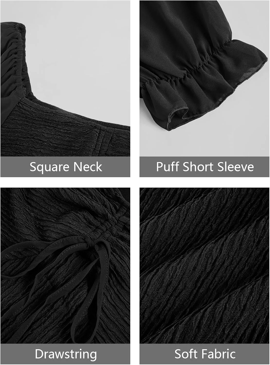 Wenrine Womens Summer Short Puff Sleeve Mini Dresses Drawstring Sweetheart Neck Casual Slim Flowy Dress Sundress