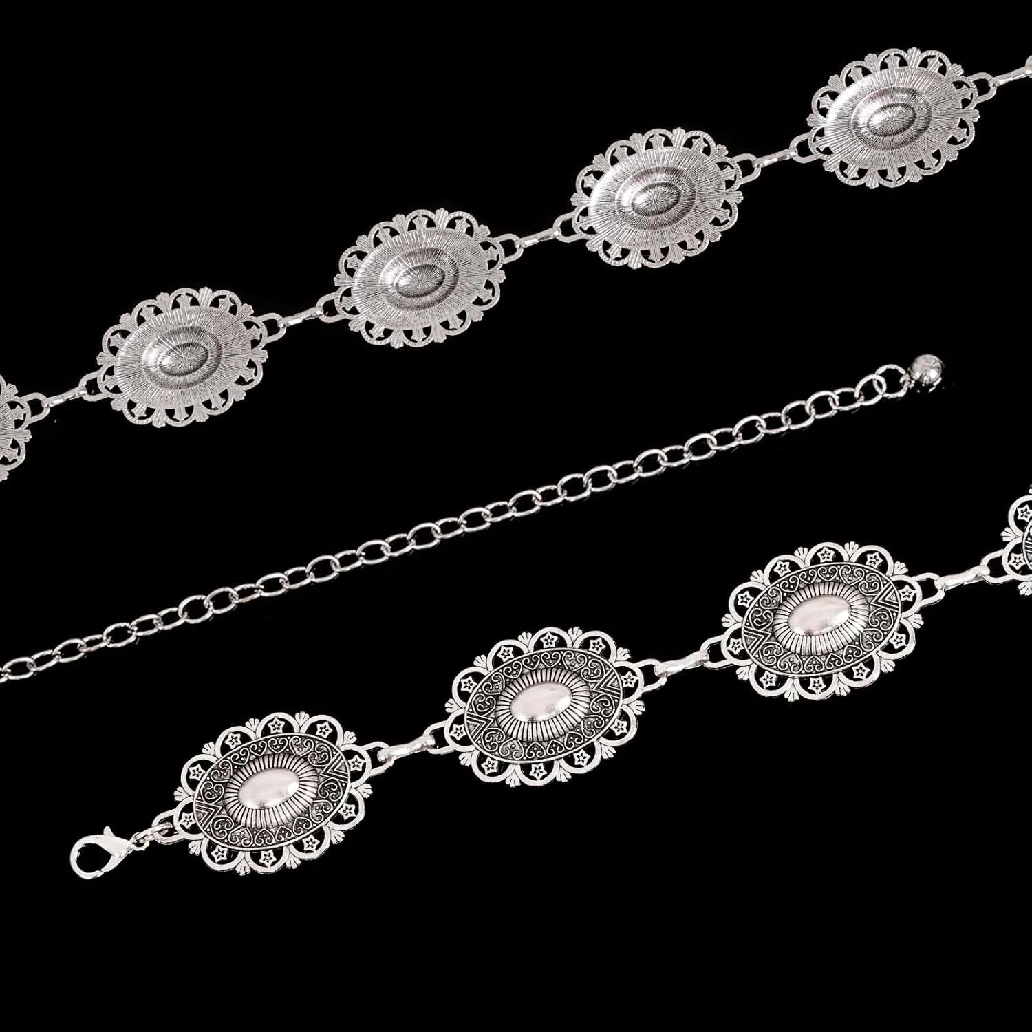 Western Metal Oval Concho Belt for Women Cowgirl Waist Chain Belts for Dresses Jeans Country Concert Outfit