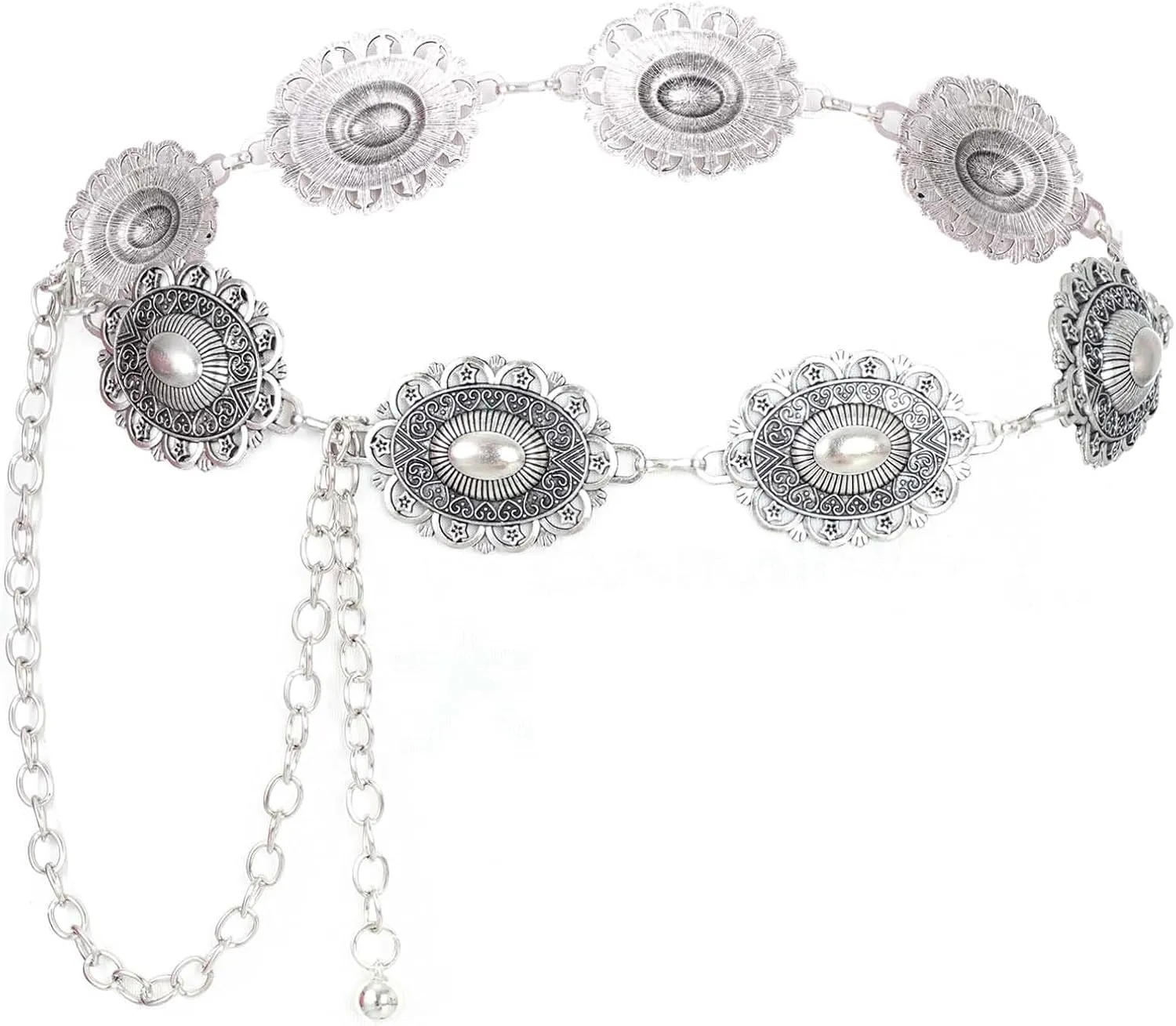 Western Metal Oval Concho Belt for Women Cowgirl Waist Chain Belts for Dresses Jeans Country Concert Outfit