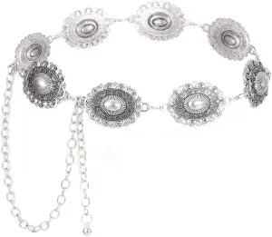 Western Metal Oval Concho Belt for Women Cowgirl Waist Chain Belts for Dresses Jeans Country Concert Outfit