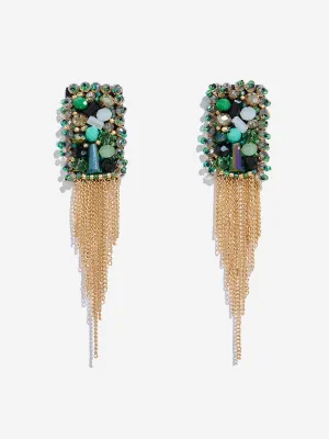 Westside Accessories Green Stone-Studded Dangler Earrings