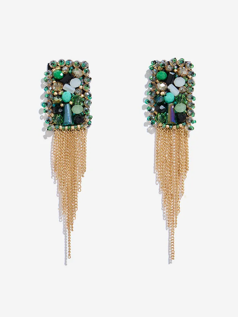 Westside Accessories Green Stone-Studded Dangler Earrings