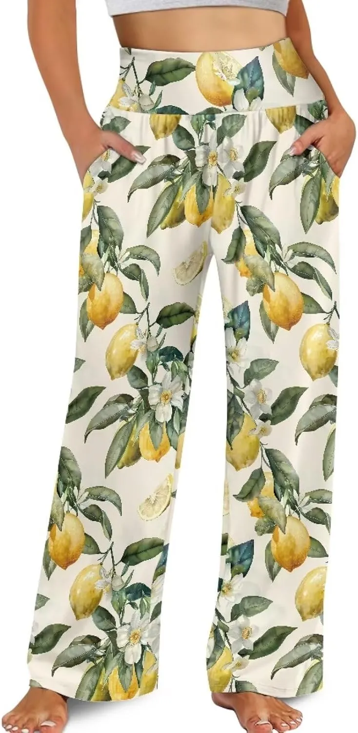 Wide Leg Pants for Women Summer 2024 Palazzo Tropical Floral Casual High Waist Trousers with Pockets S-3XL