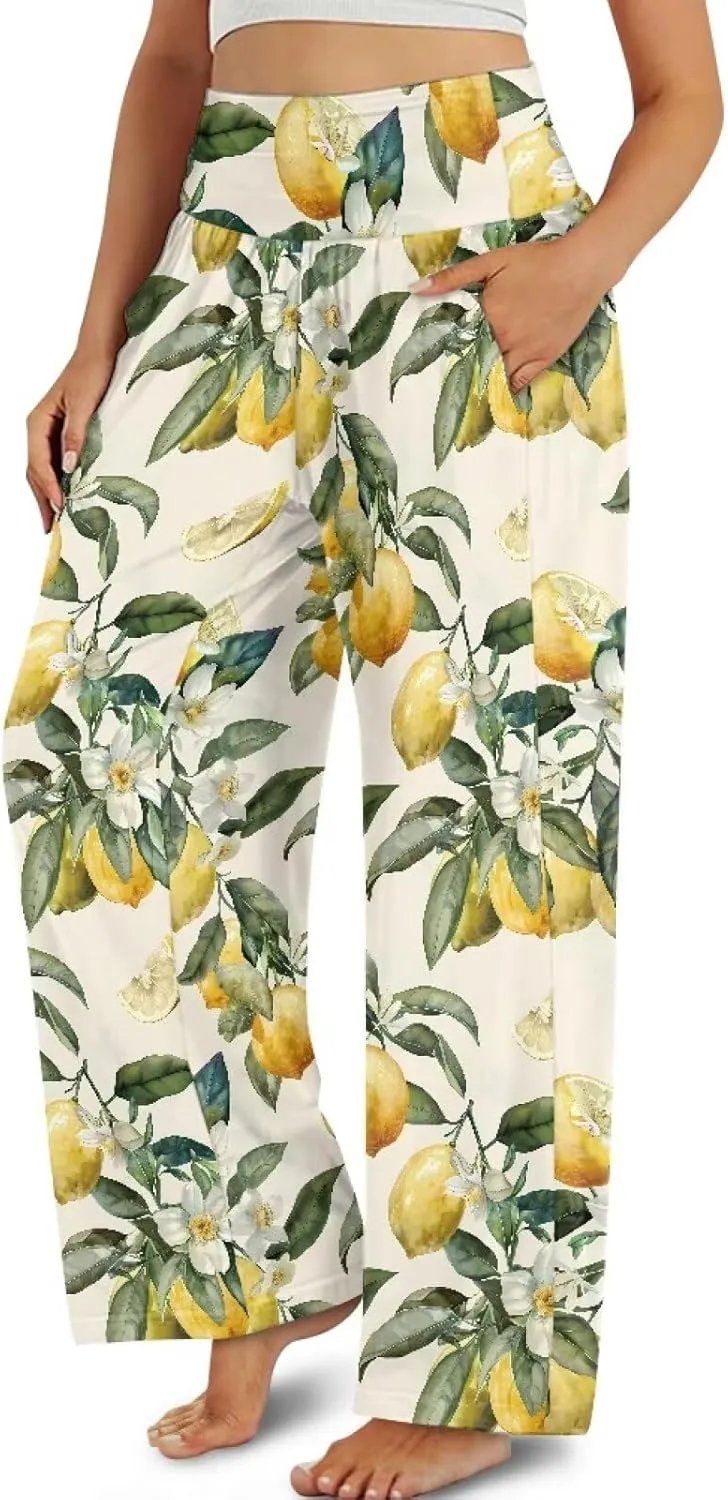Wide Leg Pants for Women Summer 2024 Palazzo Tropical Floral Casual High Waist Trousers with Pockets S-3XL