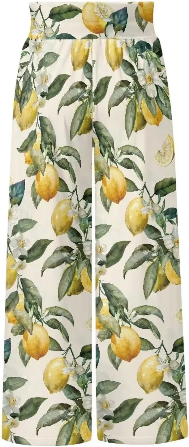 Wide Leg Pants for Women Summer 2024 Palazzo Tropical Floral Casual High Waist Trousers with Pockets S-3XL