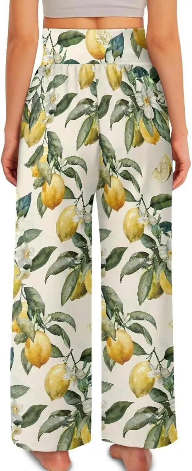 Wide Leg Pants for Women Summer 2024 Palazzo Tropical Floral Casual High Waist Trousers with Pockets S-3XL