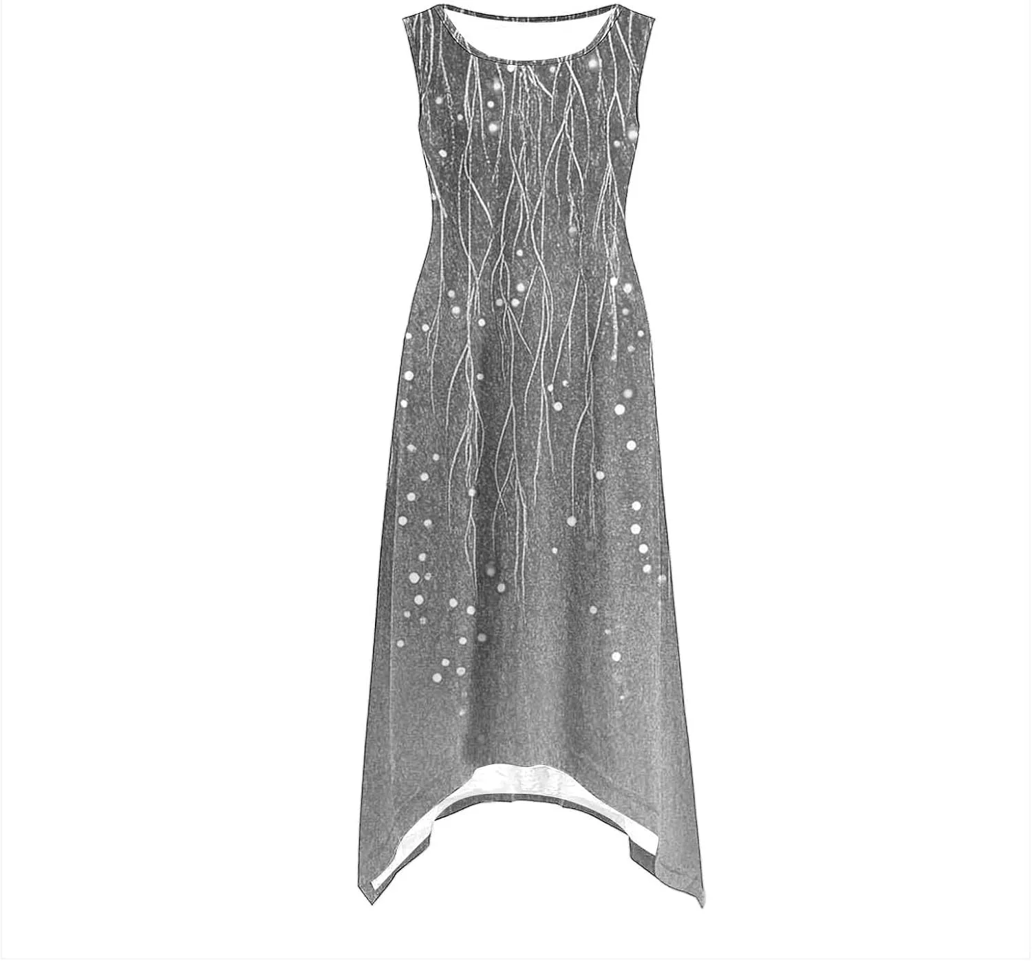Women Casual Summer Dress Sleeveless Sundress Hankerchief Hem Midi Tank Dresses Beach Dress A Line Flowy Party Dresses