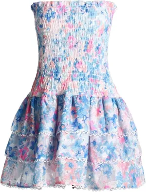 Women Colorblock Printing Mini Dress Strapless Sleeveless High Waist Spliced Folds Slimming Dresses