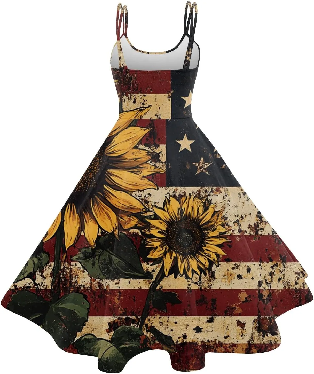 Women Fourth of July Dress Midi Red White and Blue Dresses Spaghetti Strap USA Flag Dress Holiday Festival Dresses