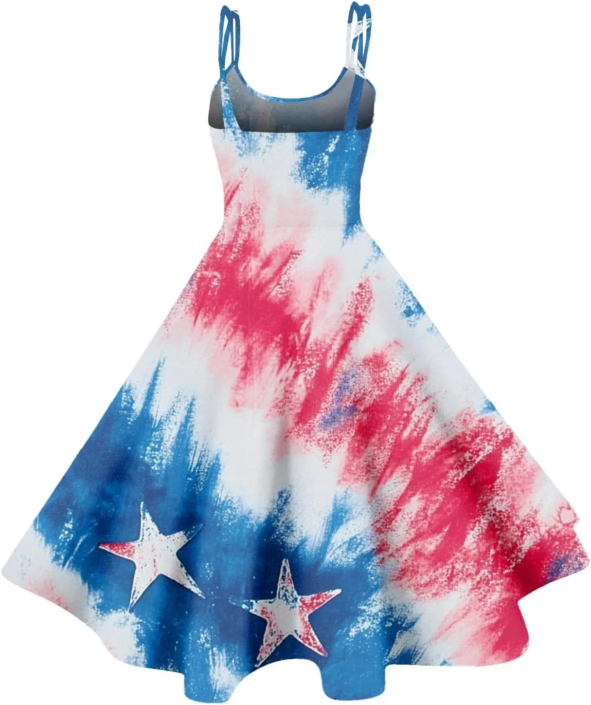 Women Fourth of July Dress Midi Red White and Blue Dresses Spaghetti Strap USA Flag Dress Holiday Festival Dresses