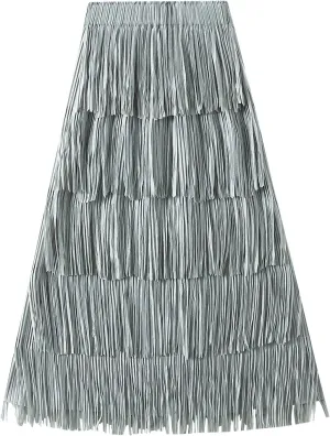 Women Fringe Skirt Elastic Waist Tiered Tassel Bodycon Midi Pencil Skirts Night-Out Party Daily Elegant Skirts