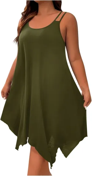 Women Summer Midi Dress 2025 Hawaiian Bohemian Beach Cover Up Dress Floral Spaghetti Strap Casual Dress Plus Size Flowy Dress