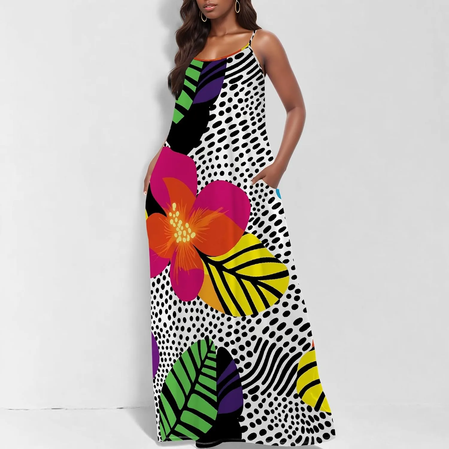 Womens 2025 Casual Sleeveless Spaghetti Strap Sundress Plus Size Loose Long Summer Boho Beach Maxi Dress with Pockets