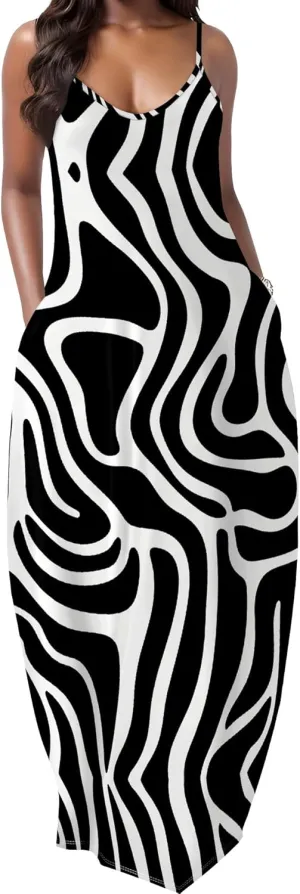 Womens 2025 Casual Sleeveless Spaghetti Strap Sundress Plus Size Loose Long Summer Boho Beach Maxi Dress with Pockets