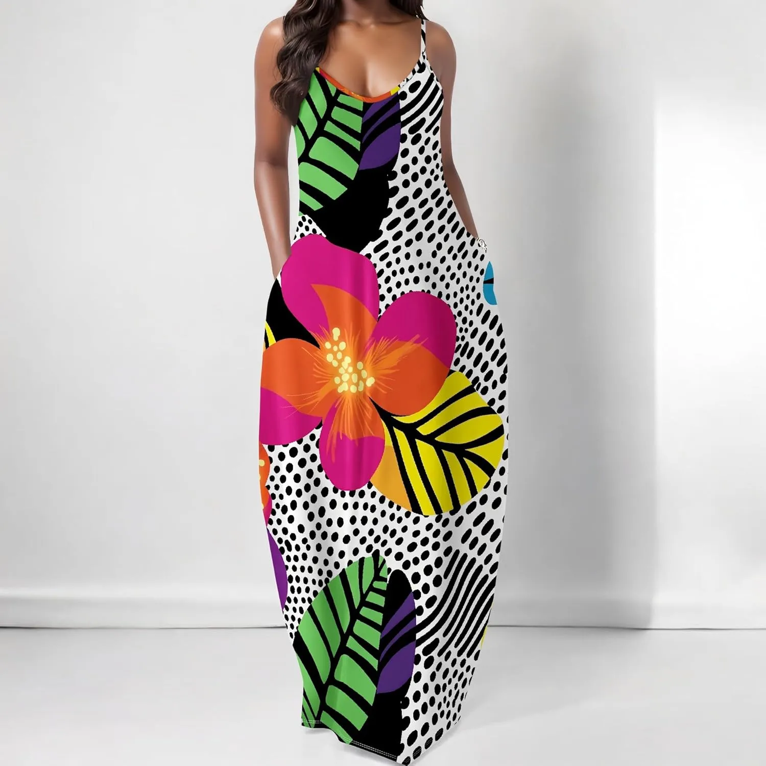 Womens 2025 Casual Sleeveless Spaghetti Strap Sundress Plus Size Loose Long Summer Boho Beach Maxi Dress with Pockets