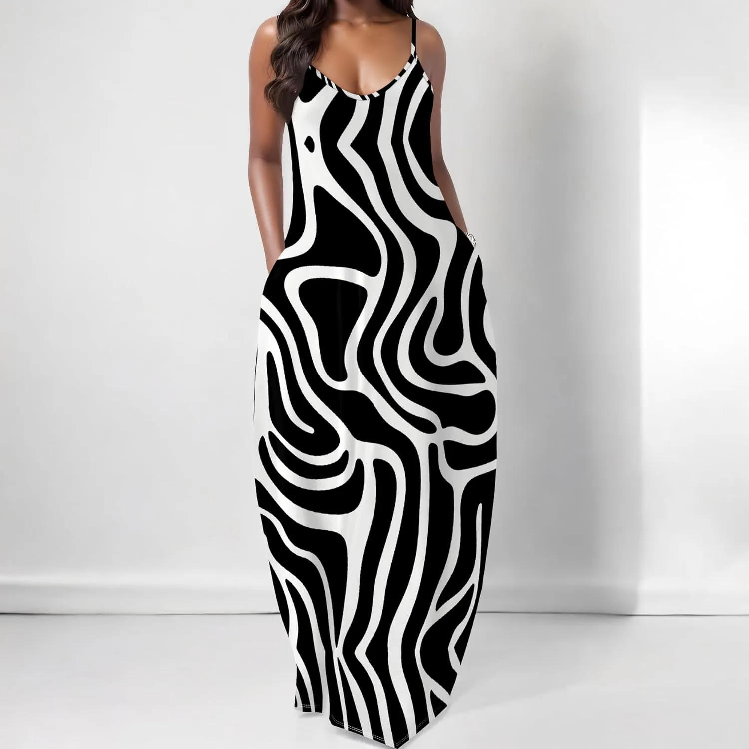 Womens 2025 Casual Sleeveless Spaghetti Strap Sundress Plus Size Loose Long Summer Boho Beach Maxi Dress with Pockets