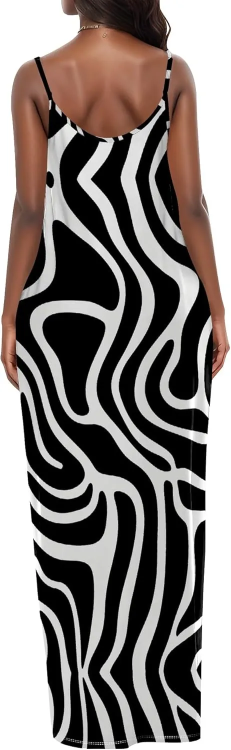 Womens 2025 Casual Sleeveless Spaghetti Strap Sundress Plus Size Loose Long Summer Boho Beach Maxi Dress with Pockets