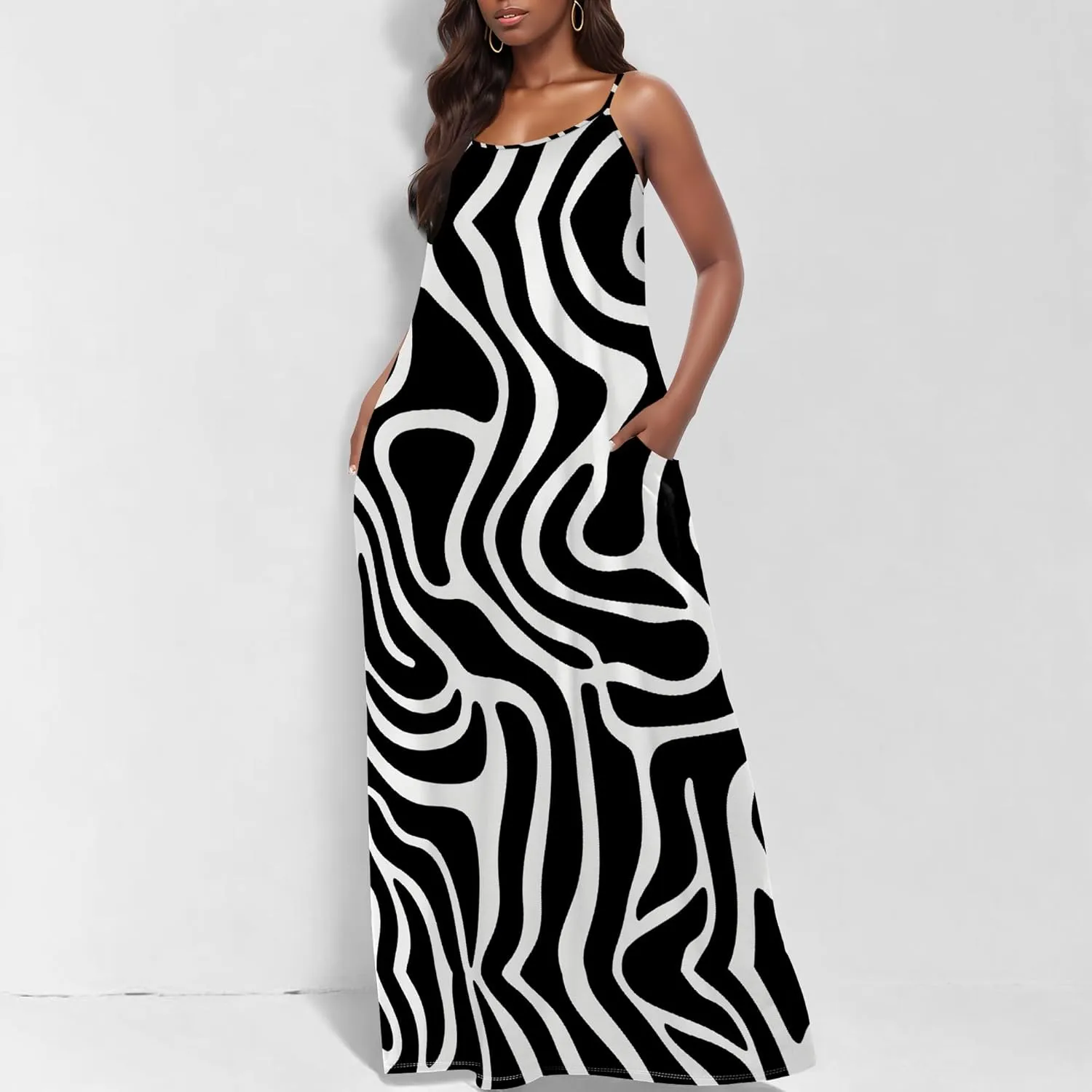 Womens 2025 Casual Sleeveless Spaghetti Strap Sundress Plus Size Loose Long Summer Boho Beach Maxi Dress with Pockets