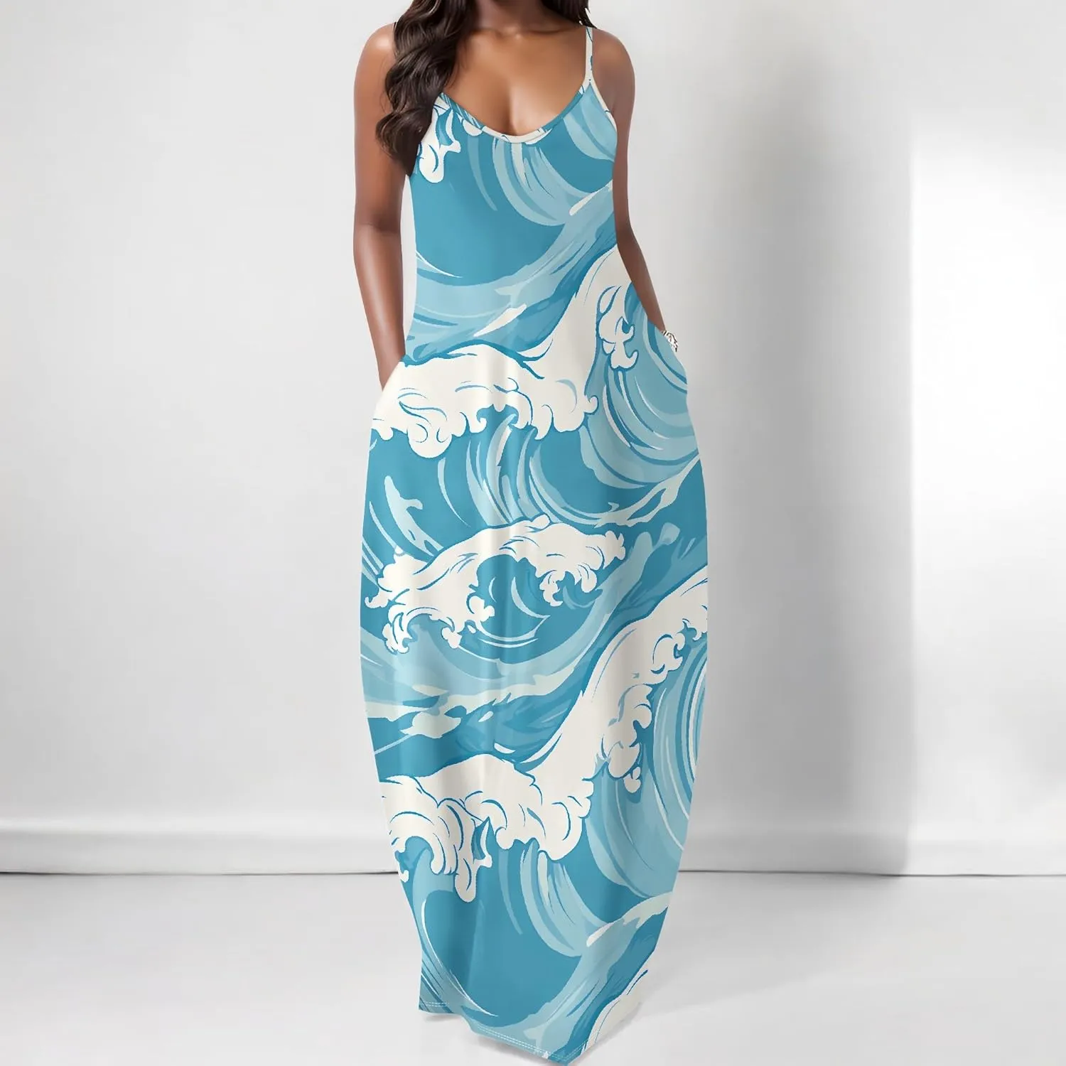 Womens 2025 Casual Sleeveless Spaghetti Strap Sundress Plus Size Loose Long Summer Boho Beach Maxi Dress with Pockets