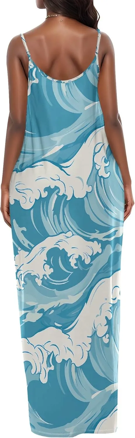 Womens 2025 Casual Sleeveless Spaghetti Strap Sundress Plus Size Loose Long Summer Boho Beach Maxi Dress with Pockets