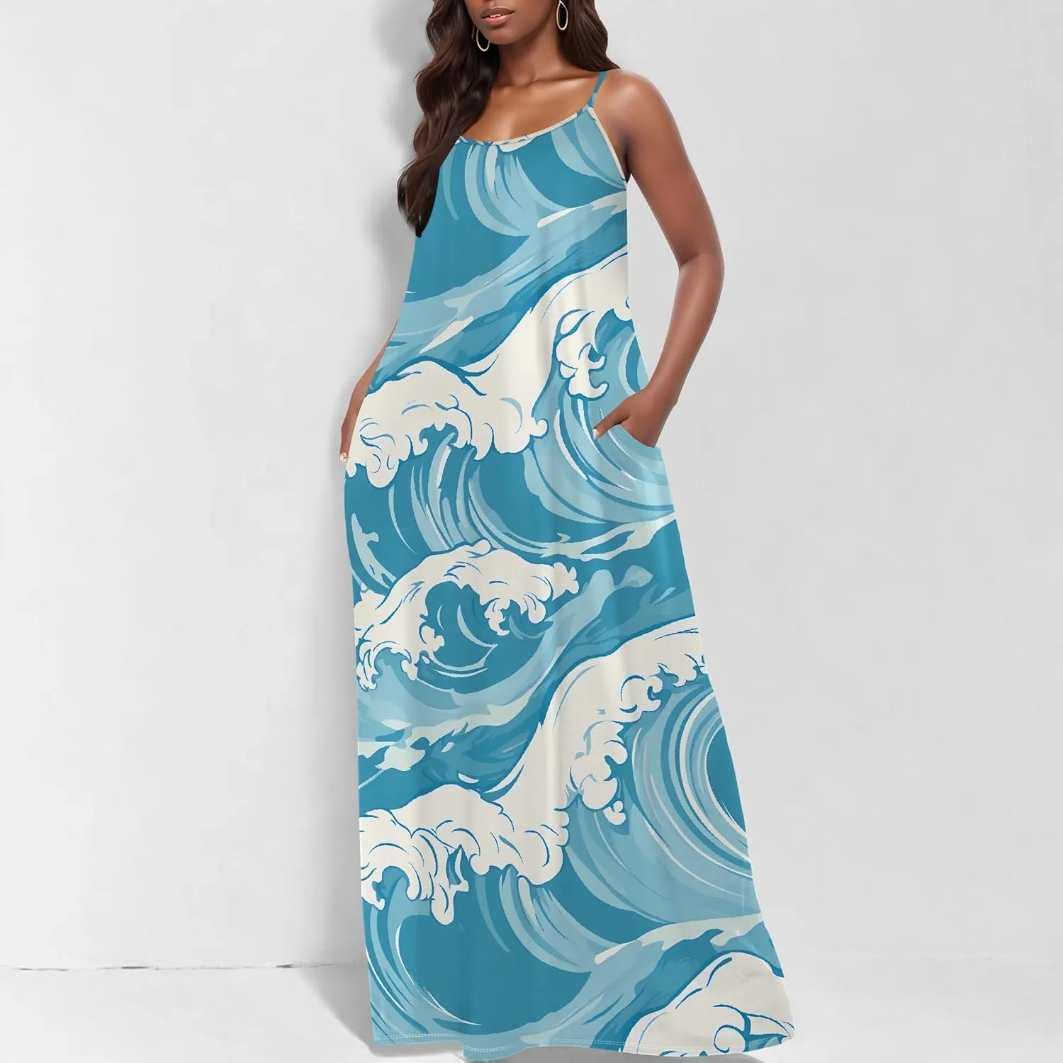Womens 2025 Casual Sleeveless Spaghetti Strap Sundress Plus Size Loose Long Summer Boho Beach Maxi Dress with Pockets