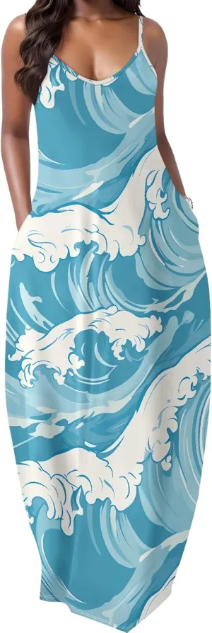 Womens 2025 Casual Sleeveless Spaghetti Strap Sundress Plus Size Loose Long Summer Boho Beach Maxi Dress with Pockets