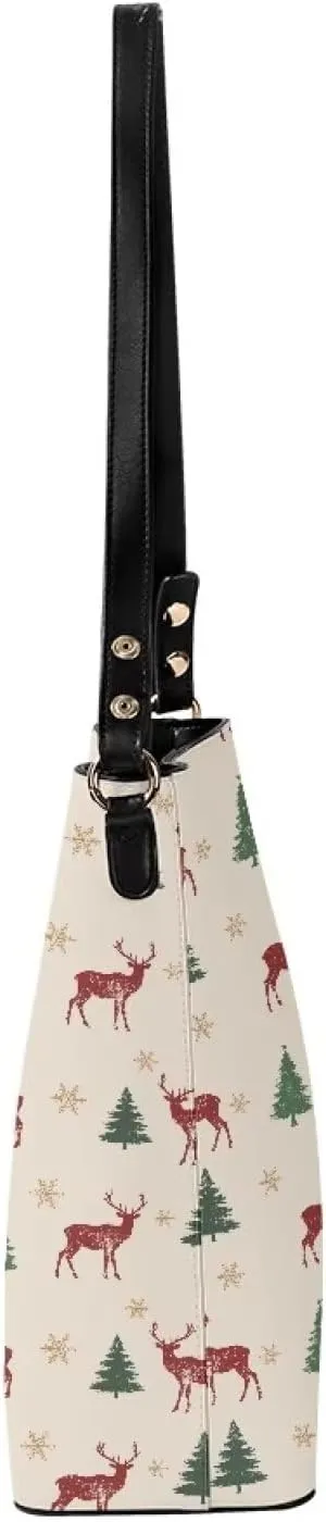 Womens Bucket Handbag for Ladies Waterproof Leather Shoulder Purse with Zipper Pocket and Adjustable Strap