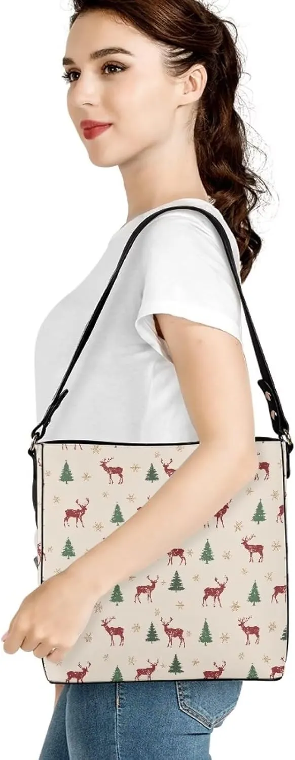 Womens Bucket Handbag for Ladies Waterproof Leather Shoulder Purse with Zipper Pocket and Adjustable Strap