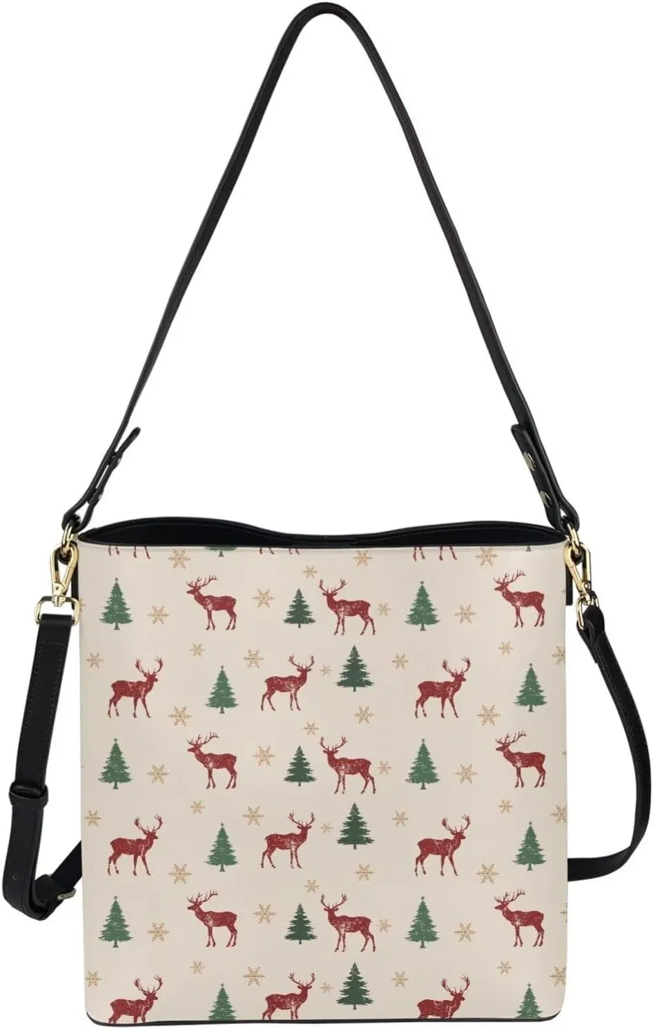 Womens Bucket Handbag for Ladies Waterproof Leather Shoulder Purse with Zipper Pocket and Adjustable Strap