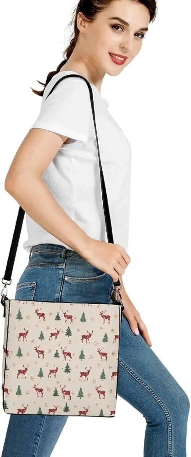 Womens Bucket Handbag for Ladies Waterproof Leather Shoulder Purse with Zipper Pocket and Adjustable Strap