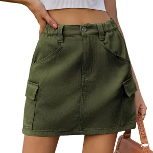 Women's Cargo Skirt Y2K High Waist Button Bodycon Mini Skirts Flap Pockets Skirts