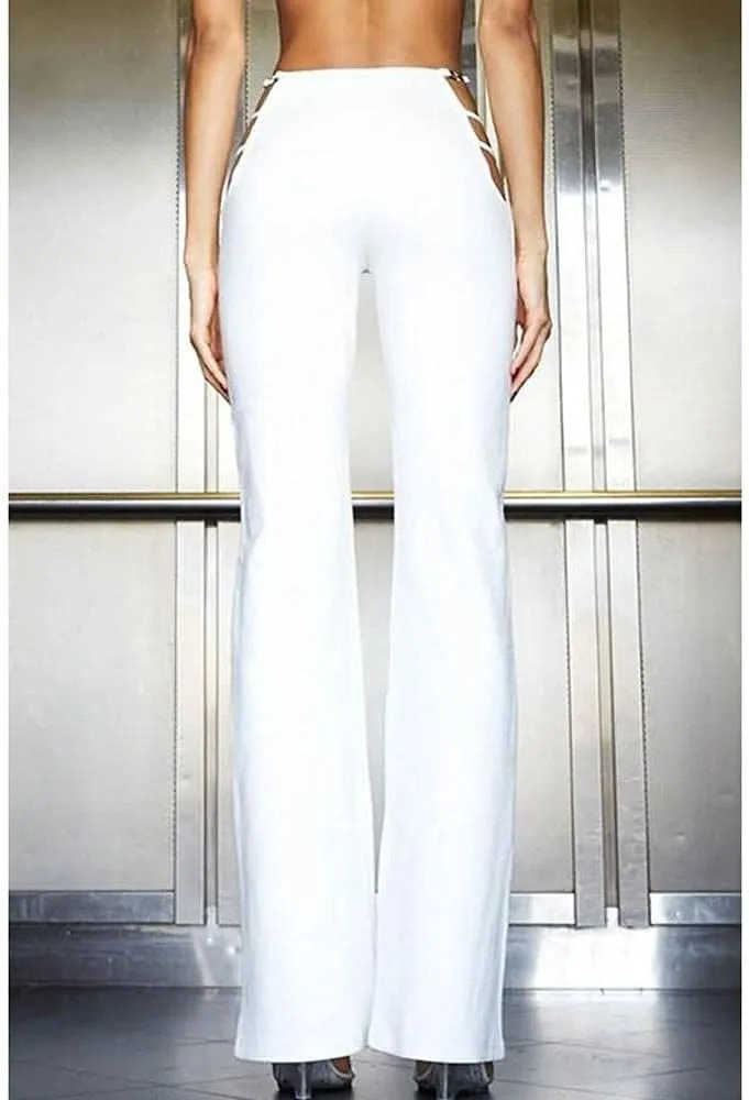 Women's Casual High Waist Cutout Bandage Pants Sexy Bell-Bottomed Elastic Trousers Solid Flare Streetwear