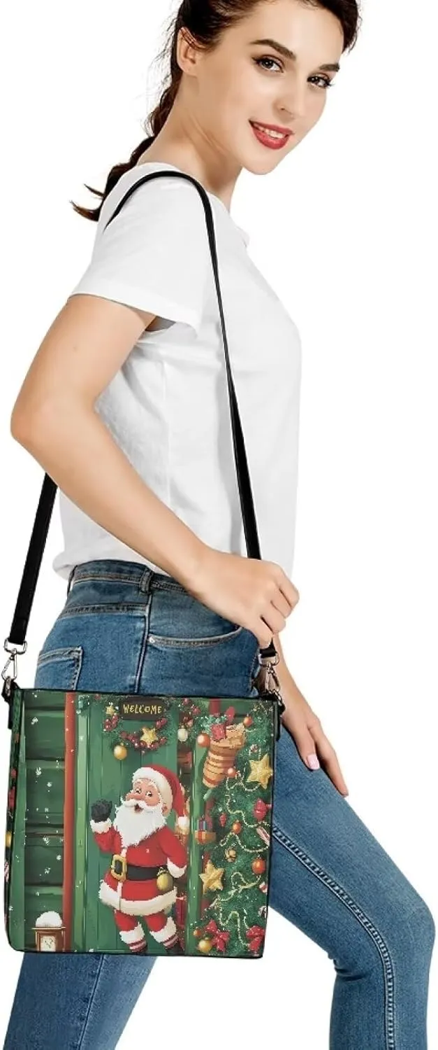 Womens Christmas Tote Bags with Detachable Strap and Compatments for Ladies Large Crossbody Shoulder Satchel