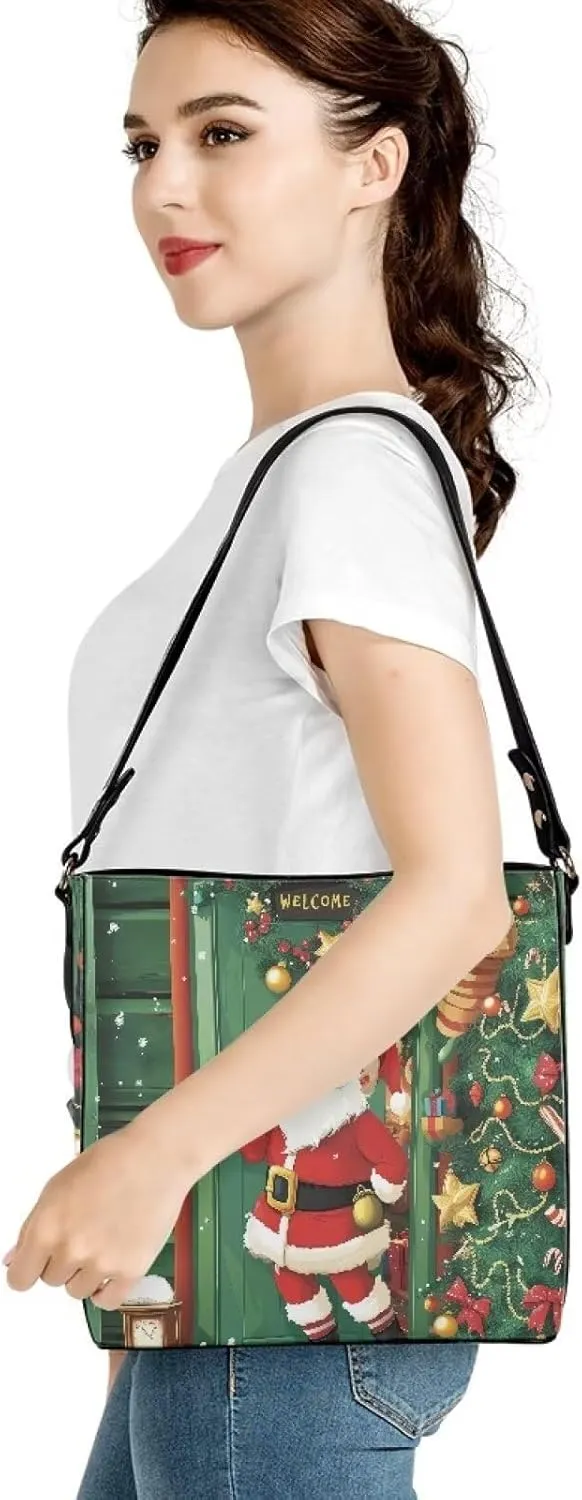 Womens Christmas Tote Bags with Detachable Strap and Compatments for Ladies Large Crossbody Shoulder Satchel
